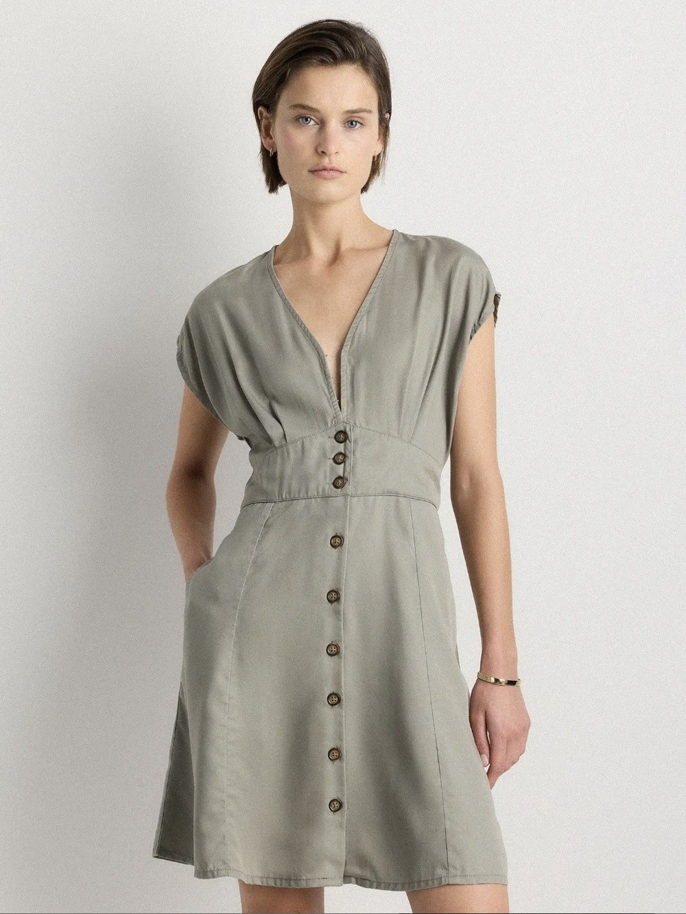 Quince Sage Button-Front Dress